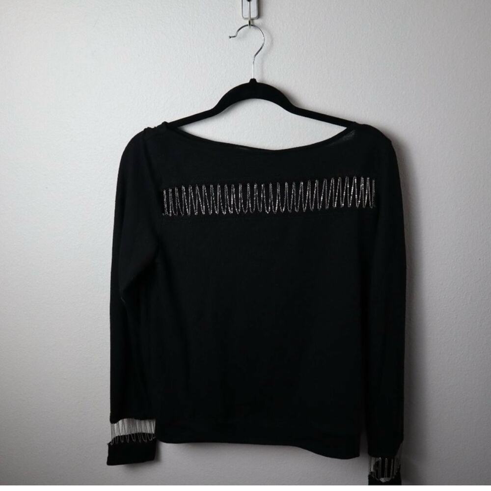SHEIN- Black Knit Top with Silver Chain Details Size XS